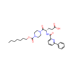 CCCCCCCOC(=O)N1CCN(C(=O)[C@H](CCC(=O)O)NC(=O)c2cccc(-c3ccccc3)n2)CC1 ZINC000043078323