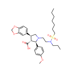 CCCCCCCS(=O)(=O)N(CCC)CCN1C[C@H](c2ccc3c(c2)OCO3)[C@@H](C(=O)O)[C@@H]1c1ccc(OC)cc1 ZINC000036247968