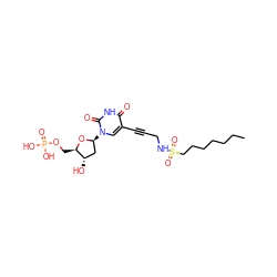 CCCCCCCS(=O)(=O)NCC#Cc1cn([C@H]2C[C@H](O)[C@@H](COP(=O)(O)O)O2)c(=O)[nH]c1=O ZINC000072106558