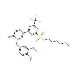 CCCCCCCS(=O)(=O)c1nc(-c2ccc(=O)n(Cc3ccc(OC)c(OC)c3)c2)cc(C(F)(F)F)n1 ZINC001772619573