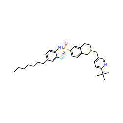 CCCCCCCc1ccc(NS(=O)(=O)c2ccc3c(c2)CCN(Cc2ccc(C(C)(C)C)nc2)C3)c(F)c1 ZINC000261153478