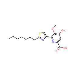 CCCCCCCc1nc(-c2nc(C(=O)O)cc(OC)c2OC)cs1 ZINC000014114052