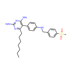 CCCCCCCc1nc(N)nc(N)c1-c1ccc(NCc2ccc(S(C)(=O)=O)cc2)cc1 ZINC000036349166