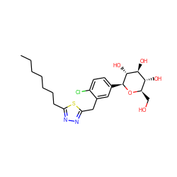 CCCCCCCc1nnc(Cc2cc([C@@H]3O[C@H](CO)[C@@H](O)[C@H](O)[C@H]3O)ccc2Cl)s1 ZINC000049745825