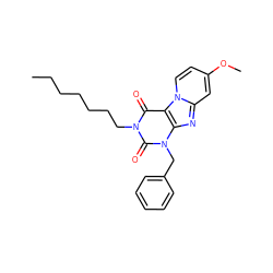 CCCCCCCn1c(=O)c2c(nc3cc(OC)ccn32)n(Cc2ccccc2)c1=O ZINC001772631669