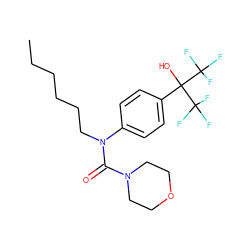 CCCCCCN(C(=O)N1CCOCC1)c1ccc(C(O)(C(F)(F)F)C(F)(F)F)cc1 ZINC000013682631