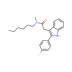 CCCCCCN(C)C(=O)Cc1c(-c2ccc(F)cc2)[nH]c2ccccc12 ZINC000013833111