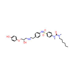 CCCCCCN(C)C(=O)N(C)c1ccc(S(=O)(=O)Nc2ccc(CCNC[C@H](O)COc3ccc(O)cc3)cc2)cc1 ZINC000034801565