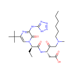 CCCCCCN(C)CC(=O)[C@H](CC(=O)O)NC(=O)[C@@H](CC)n1cc(C(C)(C)C)nc(Nc2nnn[nH]2)c1=O ZINC000028880700