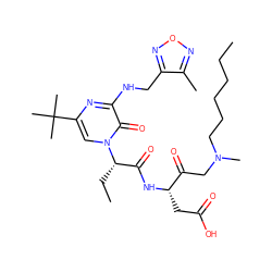 CCCCCCN(C)CC(=O)[C@H](CC(=O)O)NC(=O)[C@H](CC)n1cc(C(C)(C)C)nc(NCc2nonc2C)c1=O ZINC000014164650