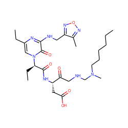 CCCCCCN(C)CNCC(=O)[C@H](CC(=O)O)NC(=O)[C@@H](CC)n1cc(CC)nc(NCc2nonc2C)c1=O ZINC000028131876