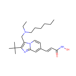 CCCCCCN(CC)Cc1c(C(C)(C)C)nc2cc(/C=C/C(=O)NO)ccn12 ZINC000144572001