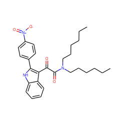 CCCCCCN(CCCCCC)C(=O)C(=O)c1c(-c2ccc([N+](=O)[O-])cc2)[nH]c2ccccc12 ZINC000040952249