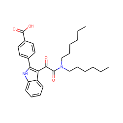 CCCCCCN(CCCCCC)C(=O)C(=O)c1c(-c2ccc(C(=O)O)cc2)[nH]c2ccccc12 ZINC000473083439