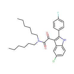 CCCCCCN(CCCCCC)C(=O)C(=O)c1c(-c2ccc(F)cc2)[nH]c2ccc(Cl)cc12 ZINC000040391477