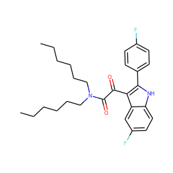 CCCCCCN(CCCCCC)C(=O)C(=O)c1c(-c2ccc(F)cc2)[nH]c2ccc(F)cc12 ZINC000040954753