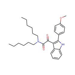 CCCCCCN(CCCCCC)C(=O)C(=O)c1c(-c2ccc(OC)cc2)[nH]c2ccccc12 ZINC000473083245