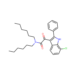 CCCCCCN(CCCCCC)C(=O)C(=O)c1c(-c2ccccc2)[nH]c2c(Cl)cccc12 ZINC000040392803