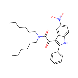 CCCCCCN(CCCCCC)C(=O)C(=O)c1c(-c2ccccc2)[nH]c2ccc([N+](=O)[O-])cc12 ZINC000040957471