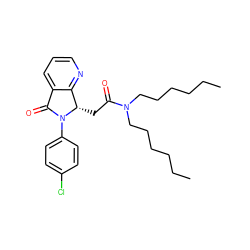 CCCCCCN(CCCCCC)C(=O)C[C@H]1c2ncccc2C(=O)N1c1ccc(Cl)cc1 ZINC000013759899