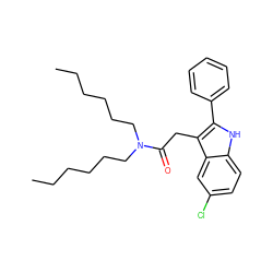 CCCCCCN(CCCCCC)C(=O)Cc1c(-c2ccccc2)[nH]c2ccc(Cl)cc12 ZINC000013833113