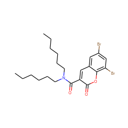 CCCCCCN(CCCCCC)C(=O)c1cc2cc(Br)cc(Br)c2oc1=O ZINC000169325575