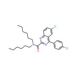 CCCCCCN(CCCCCC)C(=O)c1nc(-c2ccc(Cl)cc2)c2cc(Cl)ccc2n1 ZINC000084690580