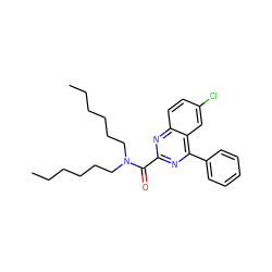 CCCCCCN(CCCCCC)C(=O)c1nc(-c2ccccc2)c2cc(Cl)ccc2n1 ZINC000084689127