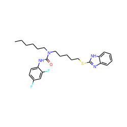 CCCCCCN(CCCCCSc1nc2ccccc2[nH]1)C(=O)Nc1ccc(F)cc1F ZINC000029415909