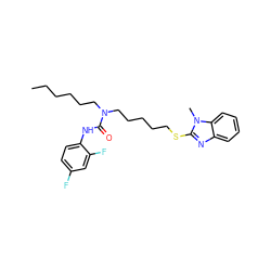 CCCCCCN(CCCCCSc1nc2ccccc2n1C)C(=O)Nc1ccc(F)cc1F ZINC000029417162