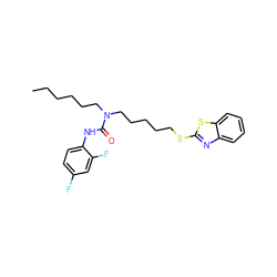 CCCCCCN(CCCCCSc1nc2ccccc2s1)C(=O)Nc1ccc(F)cc1F ZINC000029417165