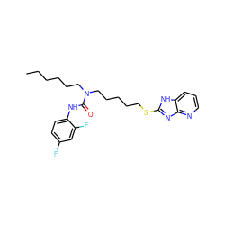 CCCCCCN(CCCCCSc1nc2ncccc2[nH]1)C(=O)Nc1ccc(F)cc1F ZINC000029463509