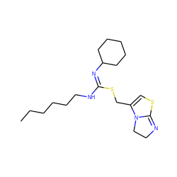 CCCCCCN/C(=N/C1CCCCC1)SCC1=CSC2=NCCN12 ZINC000049850433