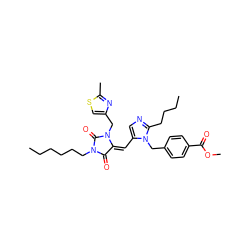 CCCCCCN1C(=O)/C(=C/c2cnc(CCCC)n2Cc2ccc(C(=O)OC)cc2)N(Cc2csc(C)n2)C1=O ZINC000100715820