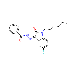 CCCCCCN1C(=O)/C(=N\NC(=O)c2ccccc2)c2cc(F)ccc21 ZINC000040863235