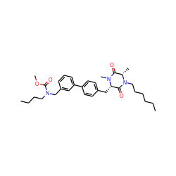 CCCCCCN1C(=O)[C@H](Cc2ccc(-c3cccc(CN(CCCC)C(=O)OC)c3)cc2)N(C)C(=O)[C@@H]1C ZINC000029467353