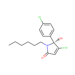 CCCCCCN1C(=O)C=C(Cl)[C@]1(O)c1ccc(Cl)cc1 ZINC000224797359