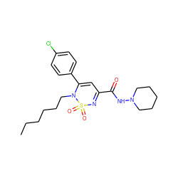 CCCCCCN1C(c2ccc(Cl)cc2)=CC(C(=O)NN2CCCCC2)=NS1(=O)=O ZINC000028876391