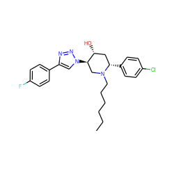 CCCCCCN1C[C@@H](n2cc(-c3ccc(F)cc3)nn2)[C@H](O)C[C@@H]1c1ccc(Cl)cc1 ZINC000061923785