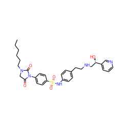 CCCCCCN1CC(=O)N(c2ccc(S(=O)(=O)Nc3ccc(CCNC[C@H](O)c4cccnc4)cc3)cc2)C1=O ZINC000026503732