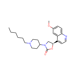 CCCCCCN1CCC(N2C[C@@H](c3ccnc4ccc(OC)cc34)OC2=O)CC1 ZINC000028893454