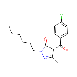 CCCCCCN1N=C(C)[C@@H](C(=O)c2ccc(Cl)cc2)C1=O ZINC000100491240