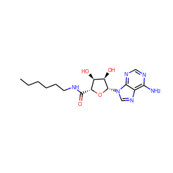 CCCCCCNC(=O)[C@H]1O[C@@H](n2cnc3c(N)ncnc32)[C@H](O)[C@@H]1O ZINC000013861512