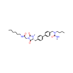 CCCCCCNC(=O)CN1C(=O)[C@@H](Cc2ccc(-c3ccc(CN(CCCC)C(=O)NC)cc3)cc2)N(C)C1=O ZINC000029414748