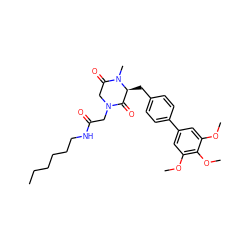 CCCCCCNC(=O)CN1CC(=O)N(C)[C@@H](Cc2ccc(-c3cc(OC)c(OC)c(OC)c3)cc2)C1=O ZINC000003989505