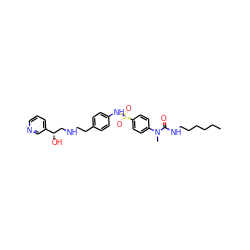 CCCCCCNC(=O)N(C)c1ccc(S(=O)(=O)Nc2ccc(CCNC[C@H](O)c3cccnc3)cc2)cc1 ZINC000029548806