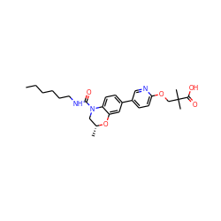 CCCCCCNC(=O)N1C[C@@H](C)Oc2cc(-c3ccc(OCC(C)(C)C(=O)O)nc3)ccc21 ZINC000169700519