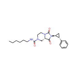 CCCCCCNC(=O)N1CCN2C(=O)N([C@H]3C[C@@H]3c3ccccc3)C(=O)[C@@H]2C1 ZINC000072177090