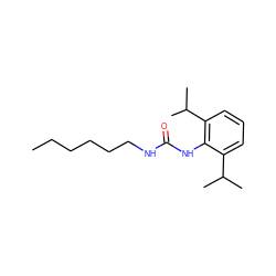 CCCCCCNC(=O)Nc1c(C(C)C)cccc1C(C)C ZINC000013827852