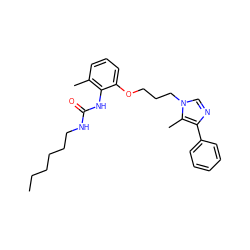 CCCCCCNC(=O)Nc1c(C)cccc1OCCCn1cnc(-c2ccccc2)c1C ZINC000013827680